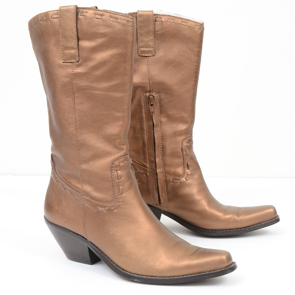 Coldwater Creek Women' 6.5M Metallic Bronze Western Leather Boots Festival